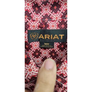 Ariat Red Geometric Button-Down Cotton Mens Medium Long Sleeve Shirt Size M